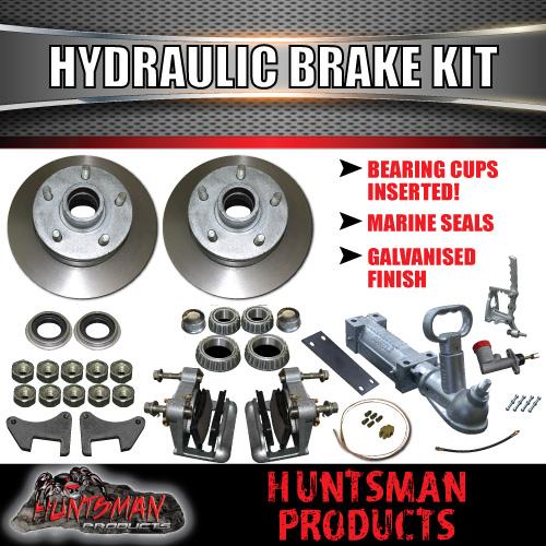 10" Trailer 5 Stud Hydraulic Disc Brake Kit + Full coupling & hyd Line kit,